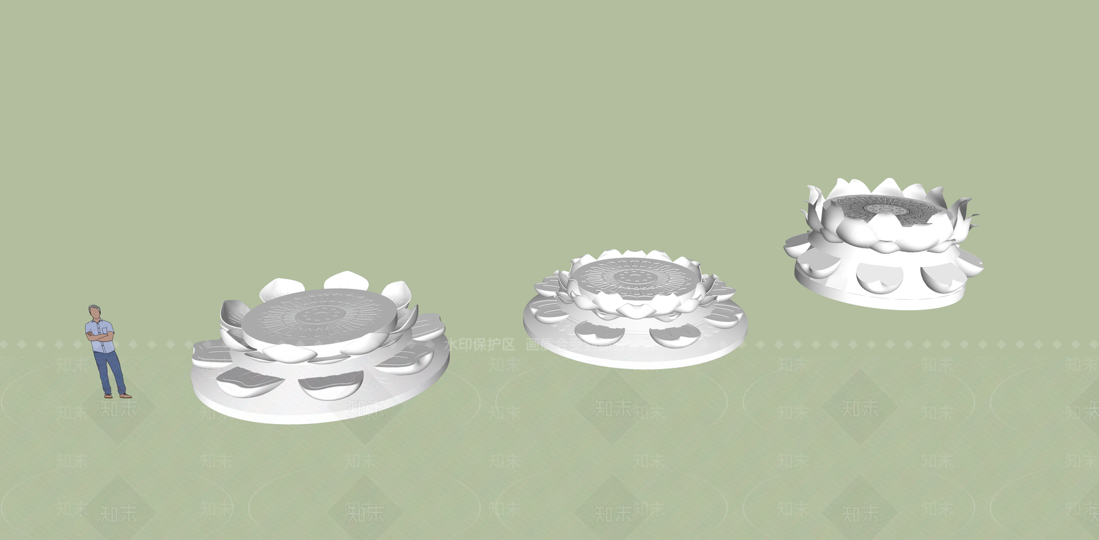 中式莲花雕塑小品SU模型下载【ID:1150430168】