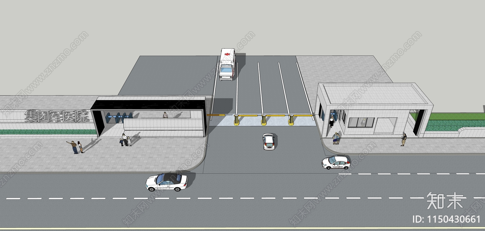 现代医院大门SU模型下载【ID:1150430661】