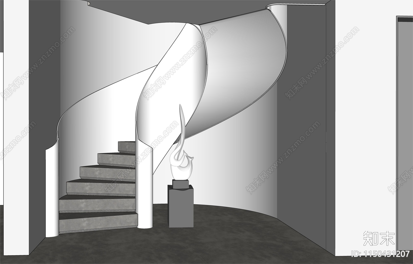 现代楼梯间SU模型下载【ID:1150431207】
