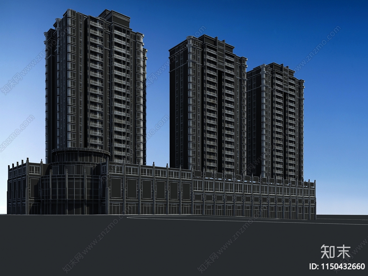 现代高层住宅3D模型下载【ID:1150432660】