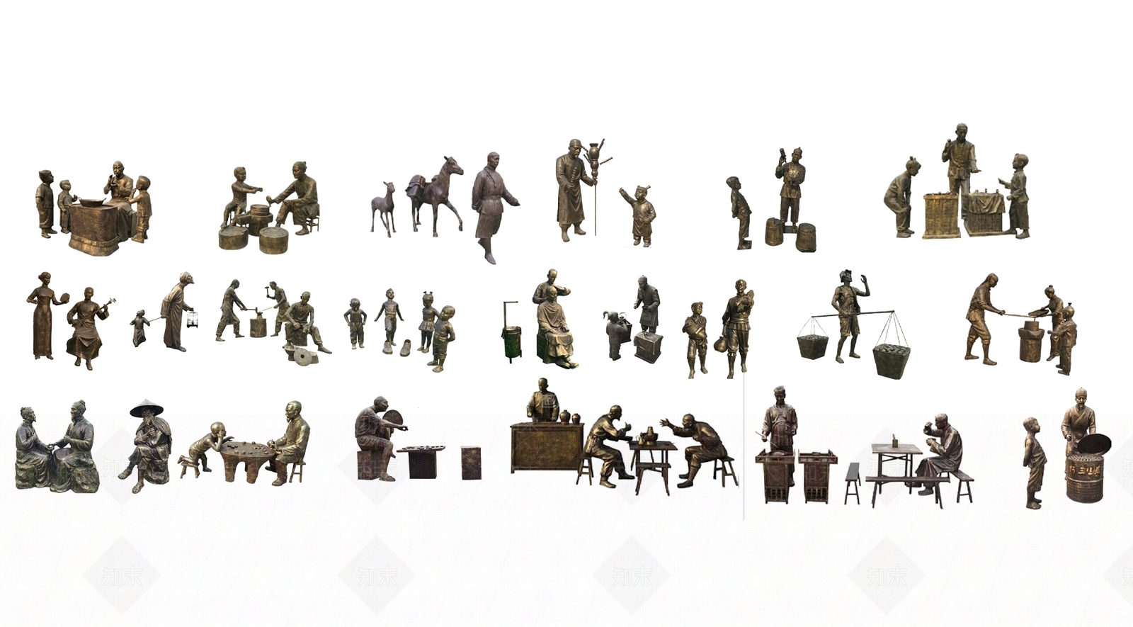 2D中式民俗活动人物雕塑SU模型下载【ID:1150435140】