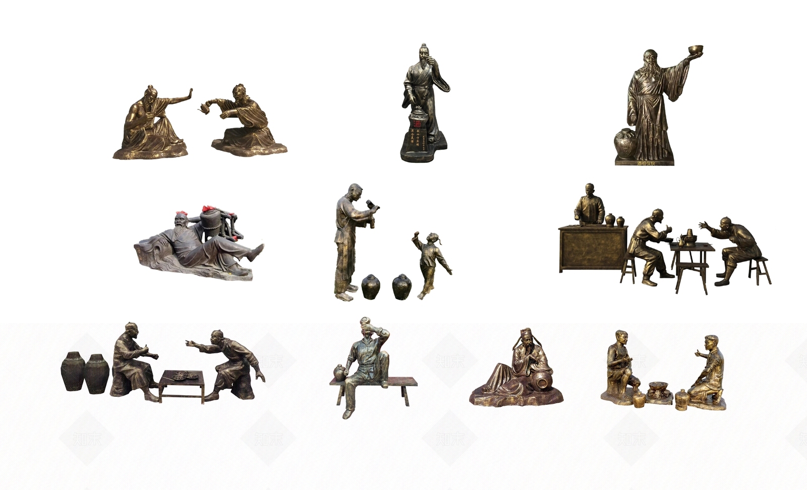 2D中式饮酒主题民俗人物雕塑SU模型下载【ID:1150435400】