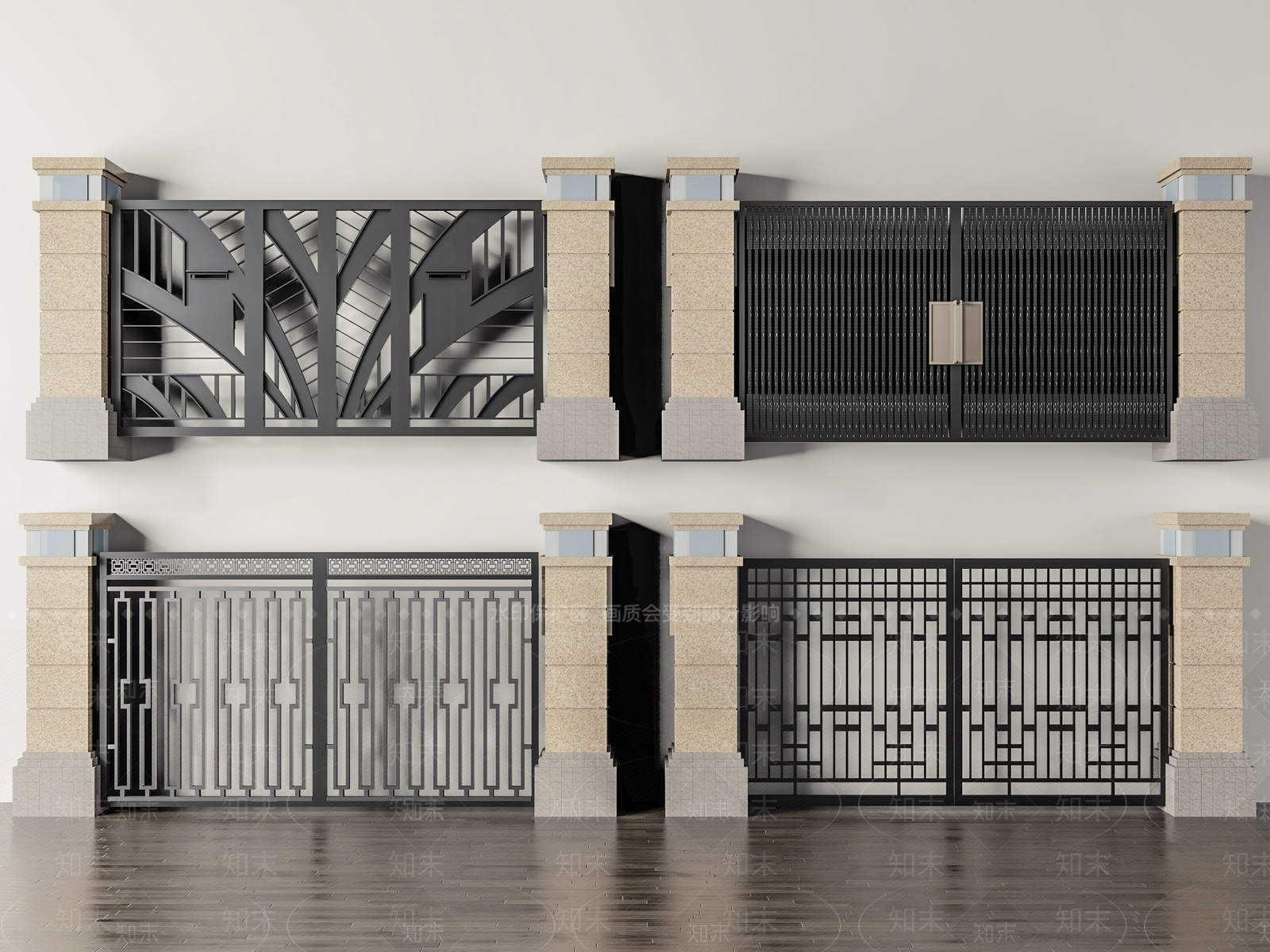 现代庭院铁艺大门SU模型下载【ID:1150435530】