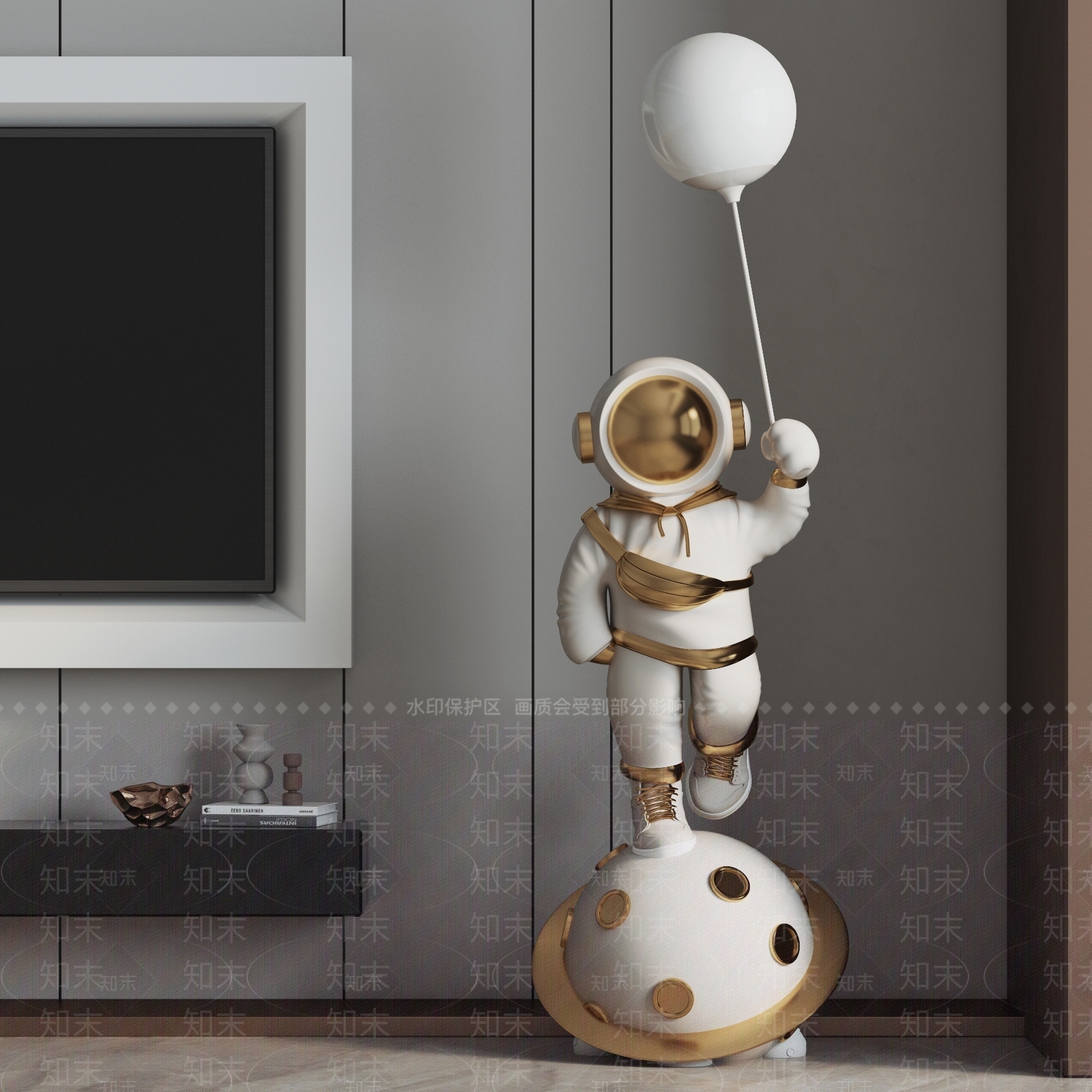 现代宇航员室内雕塑装置3D模型下载【ID:1150436896】
