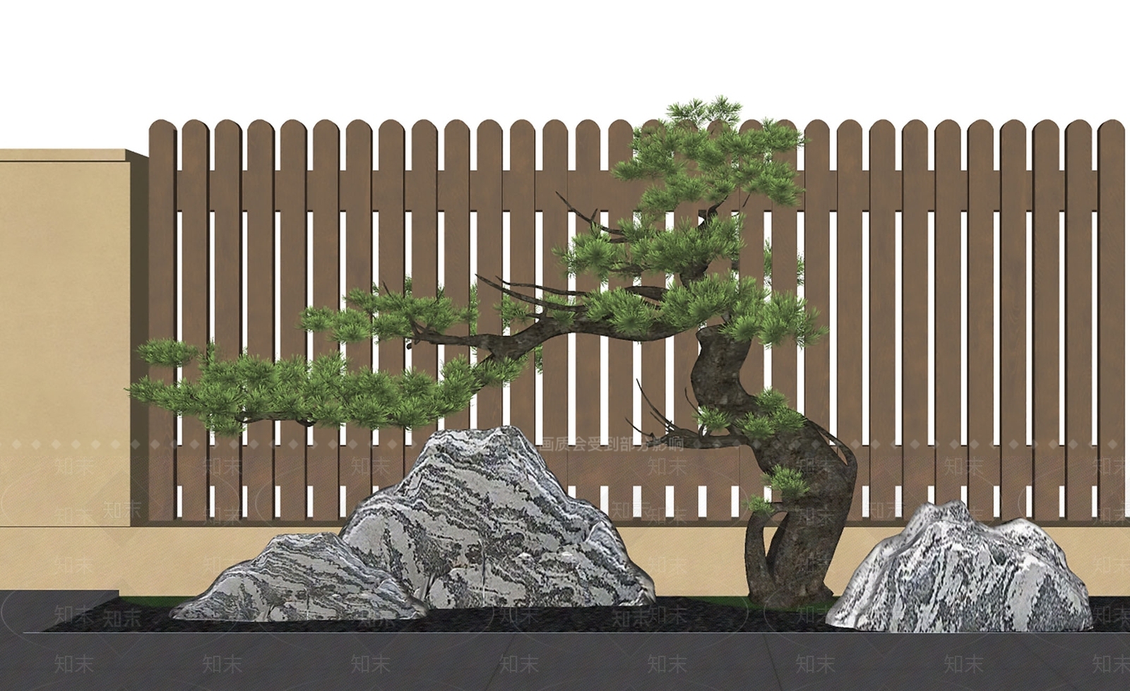 现代泰山石庭院景观小品SU模型下载【ID:1150438078】
