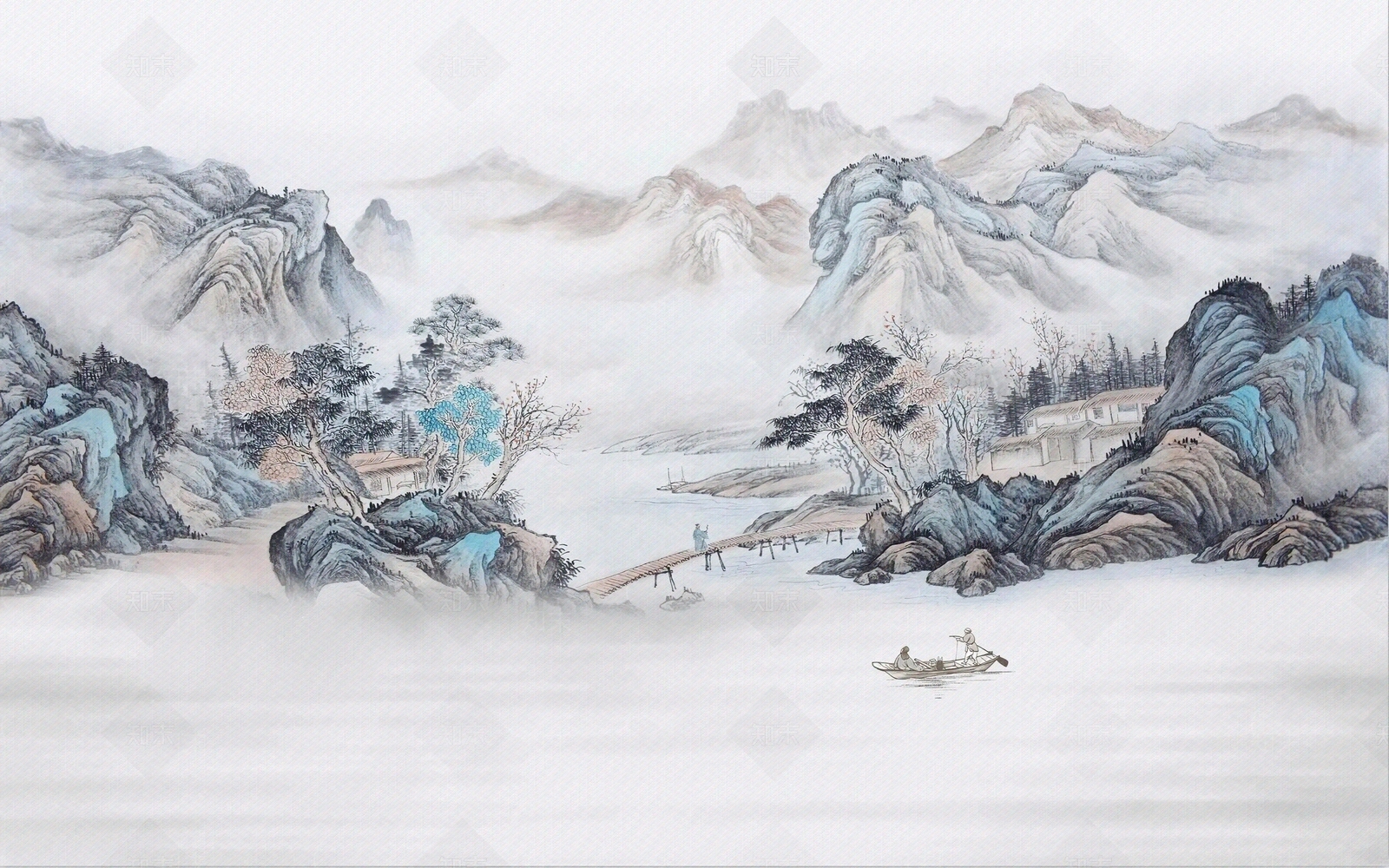 中式山水壁画贴图下载【ID:1150440896】_【知末网贴图库】