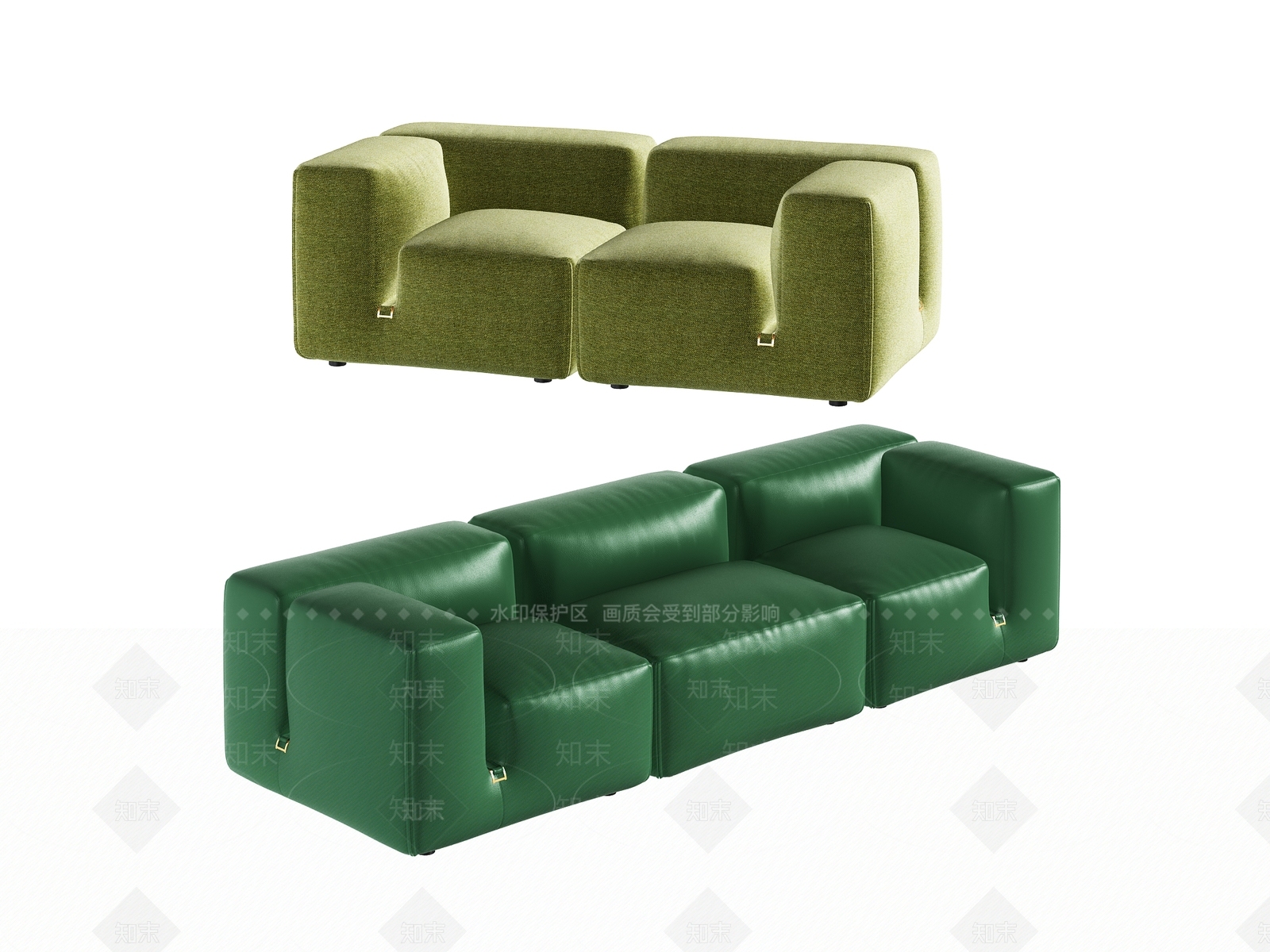 现代简约方正皮革沙发3D模型下载【ID:1150445961】