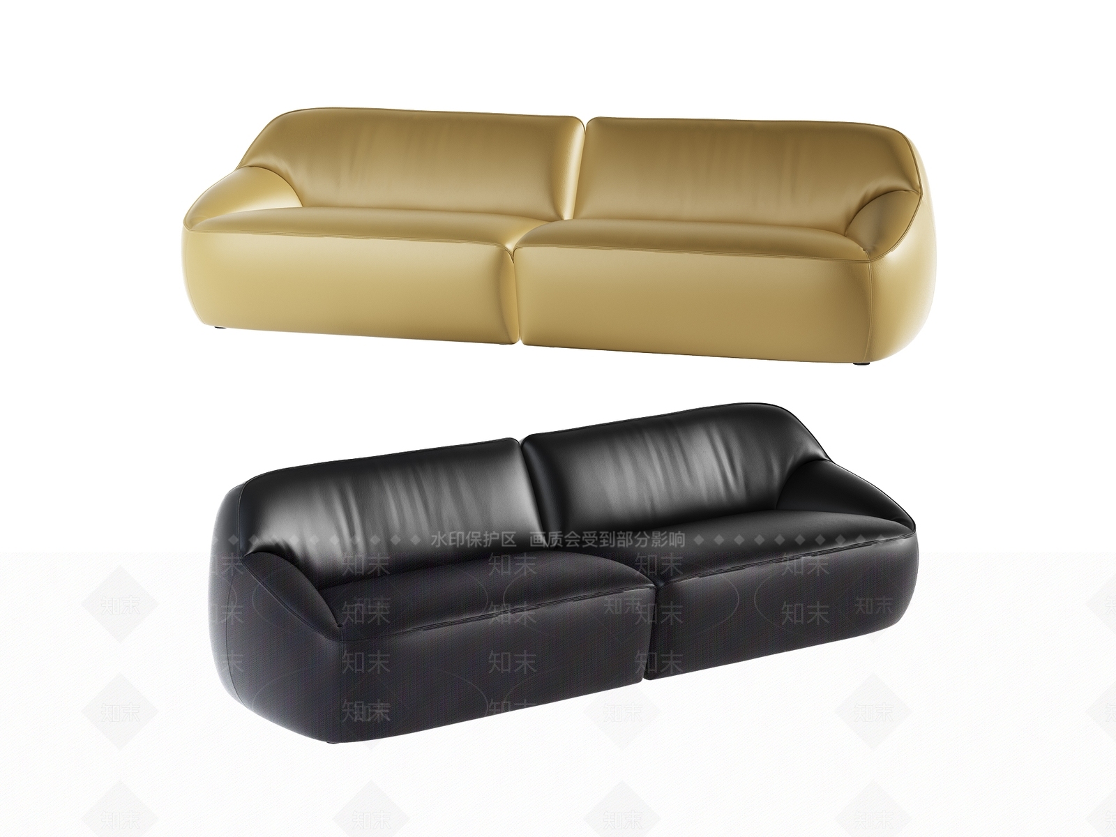 现代简约圆润皮革沙发3D模型下载【ID:1150446295】