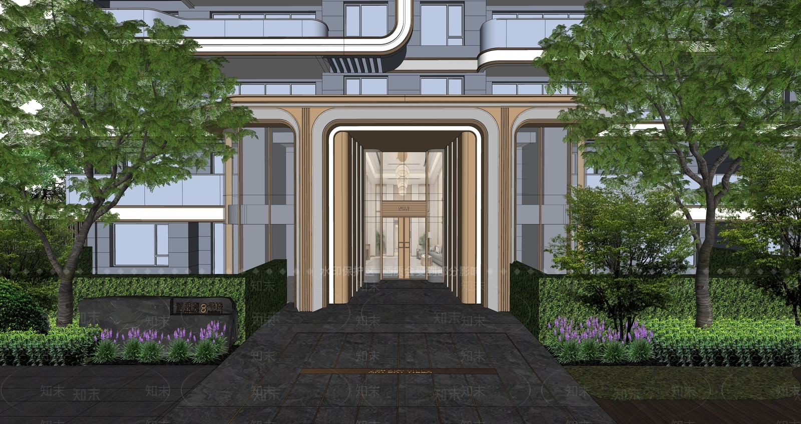 现代小区单元门SU模型下载【ID:1150446416】