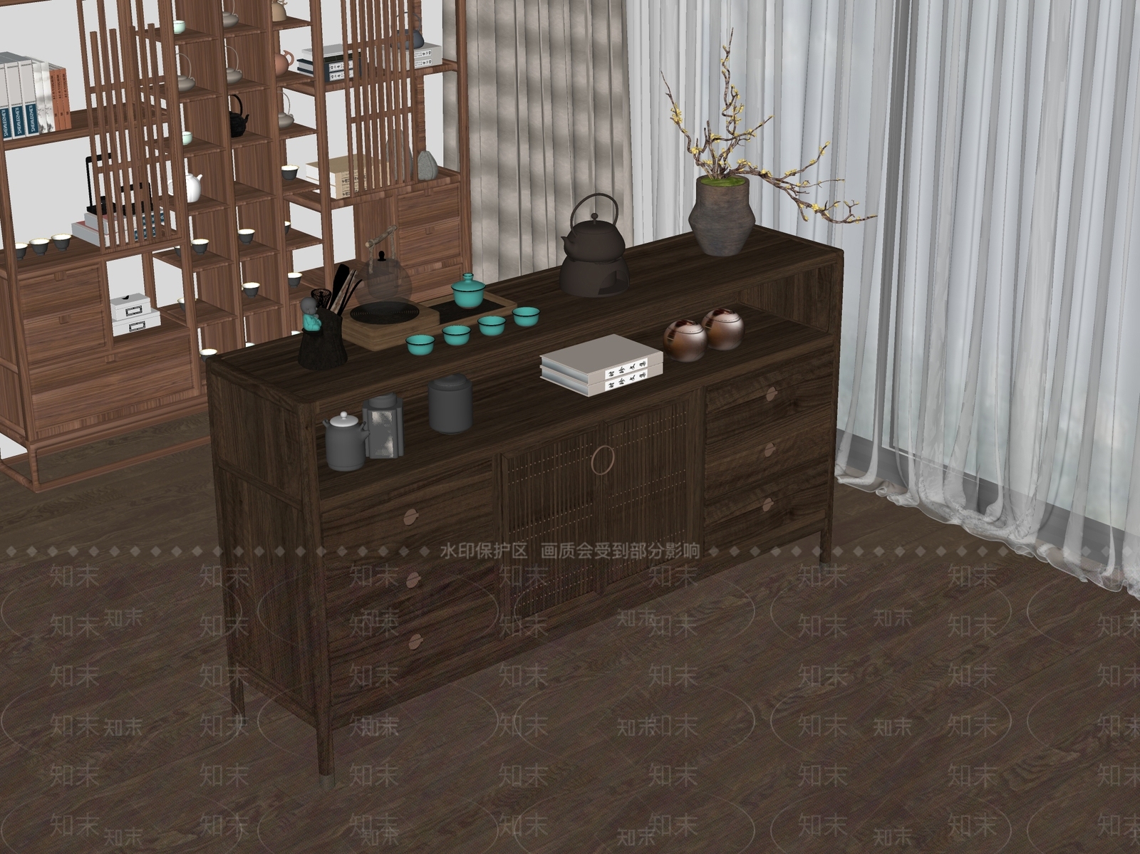 新中式实木储物柜SU模型下载【ID:1150452541】