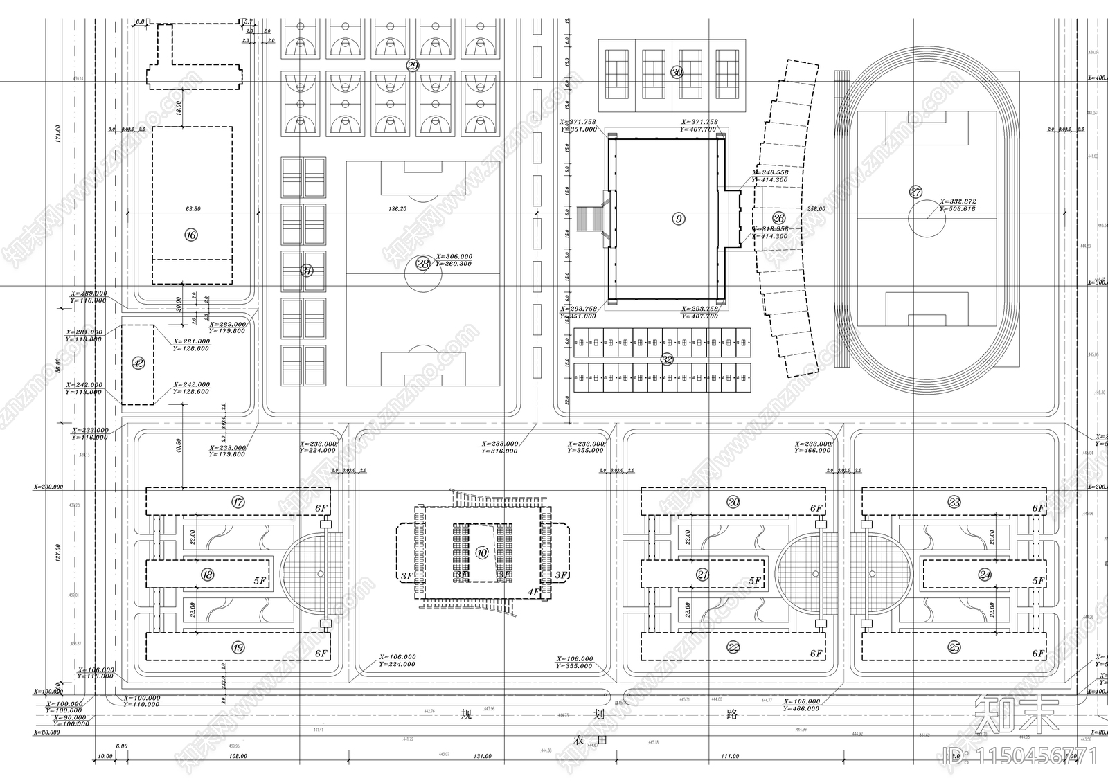 邮电学院校区总平面布置图cad施工图下载【ID:1150456771】