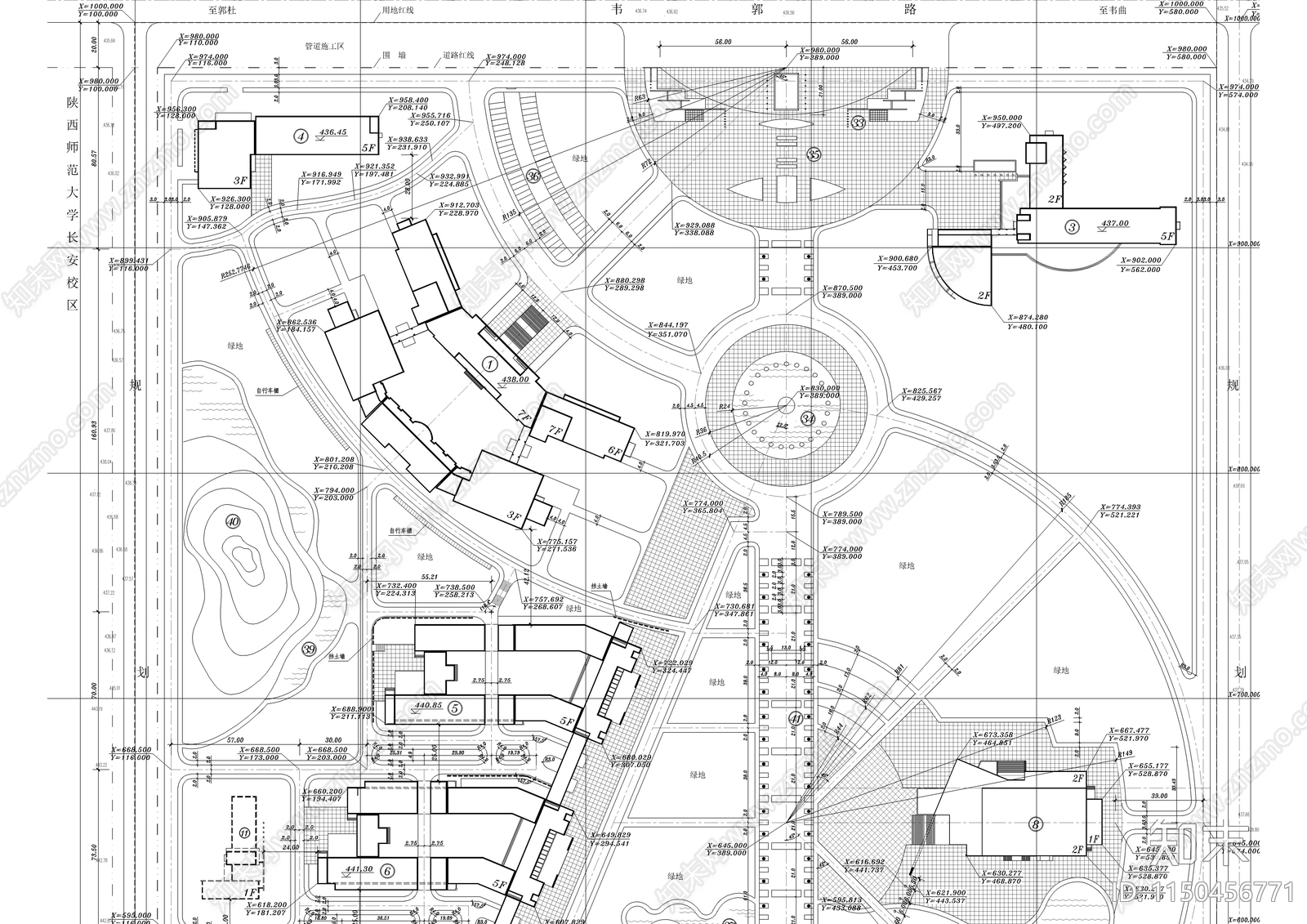 邮电学院校区总平面布置图cad施工图下载【ID:1150456771】