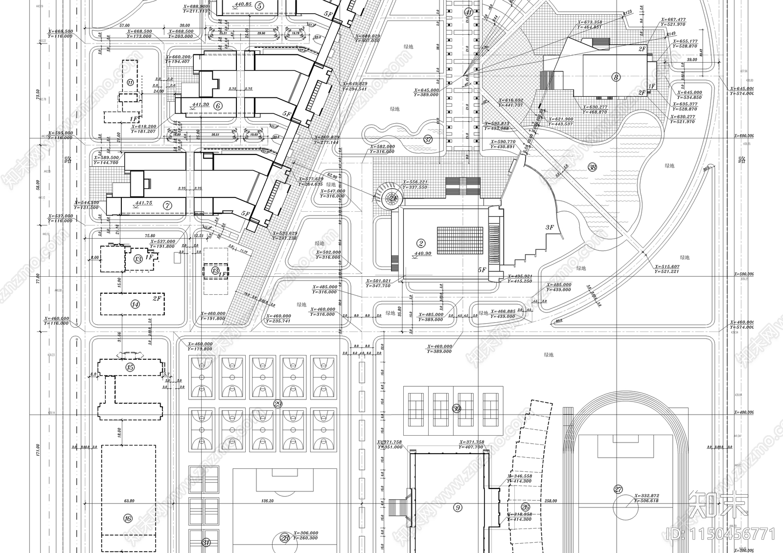 邮电学院校区总平面布置图cad施工图下载【ID:1150456771】