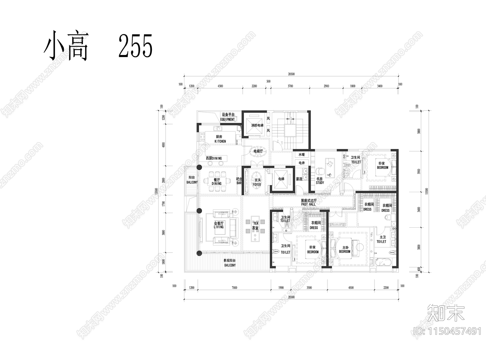 基准方中精选小高产品户型库平面图施工图下载【ID:1150457491】