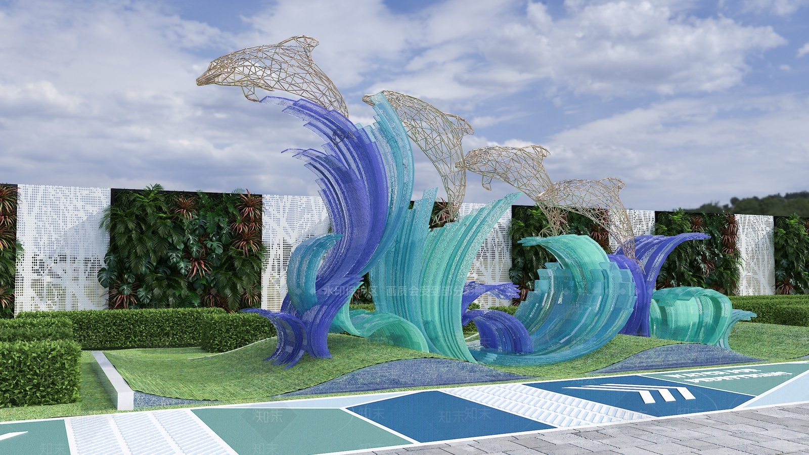 现代户外鱼群雕塑小品3D模型下载【ID:1150458015】