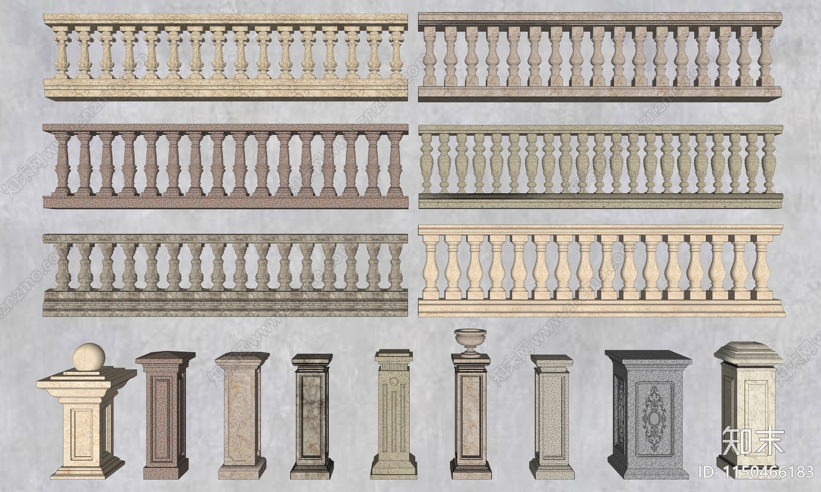 欧式大理石围栏护栏SU模型下载【ID:1150466183】