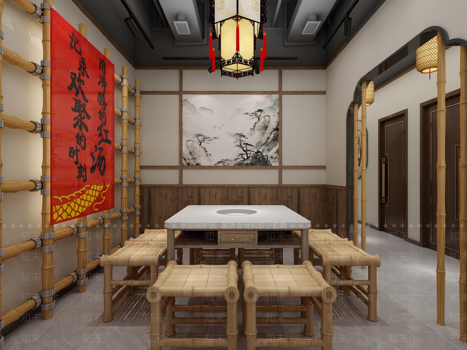 新中式火锅店走廊3D模型下载【ID:1150469805】