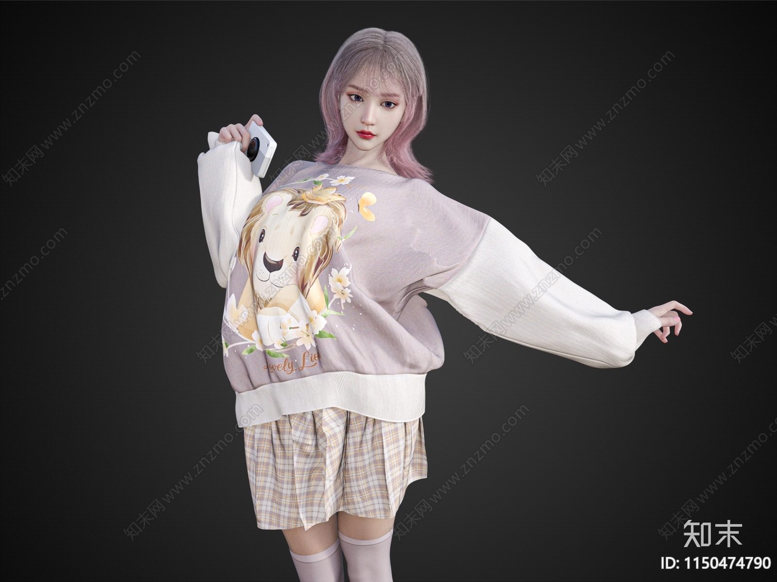 现代休闲服少女3D模型下载【ID:1150474790】