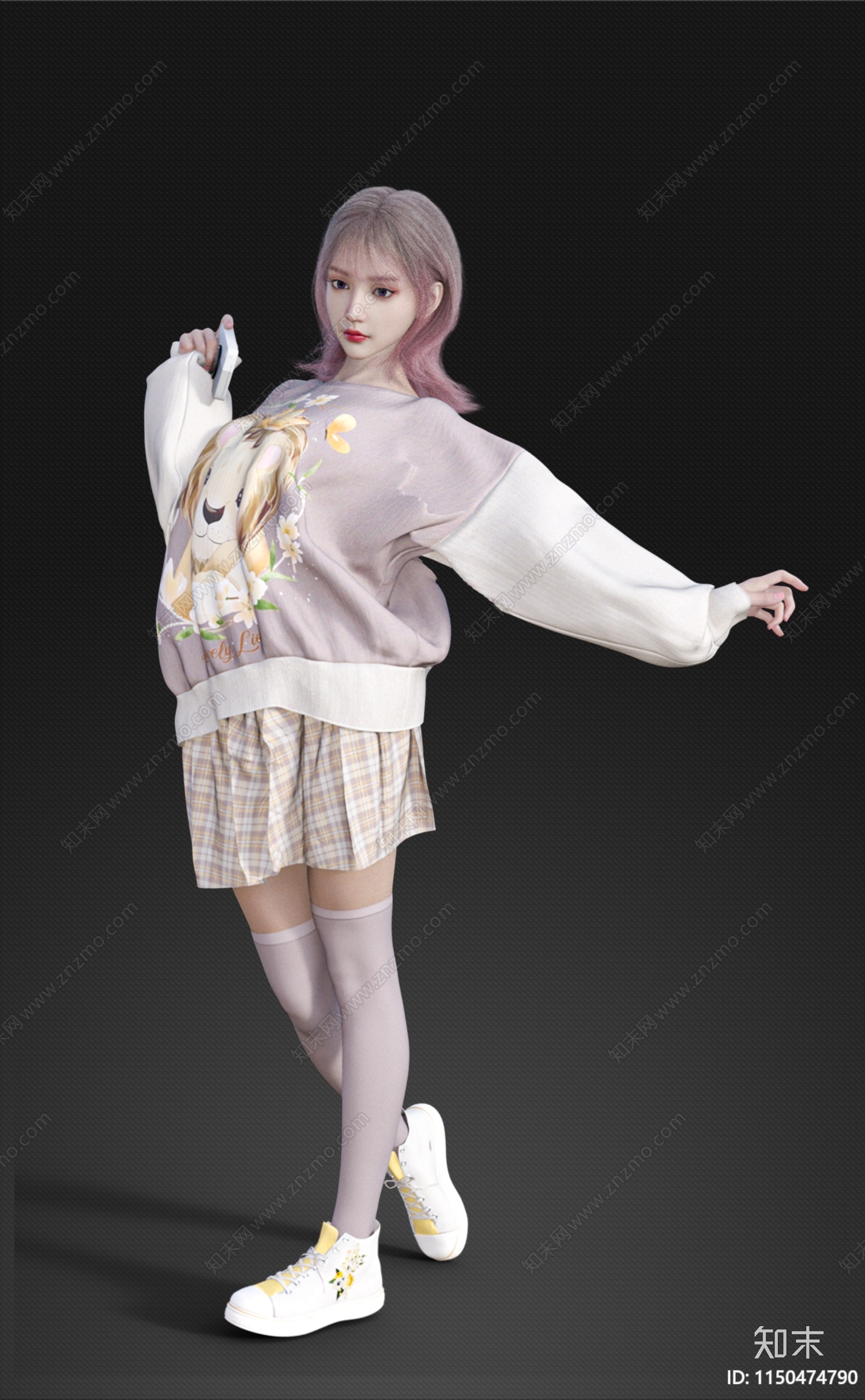 现代休闲服少女3D模型下载【ID:1150474790】