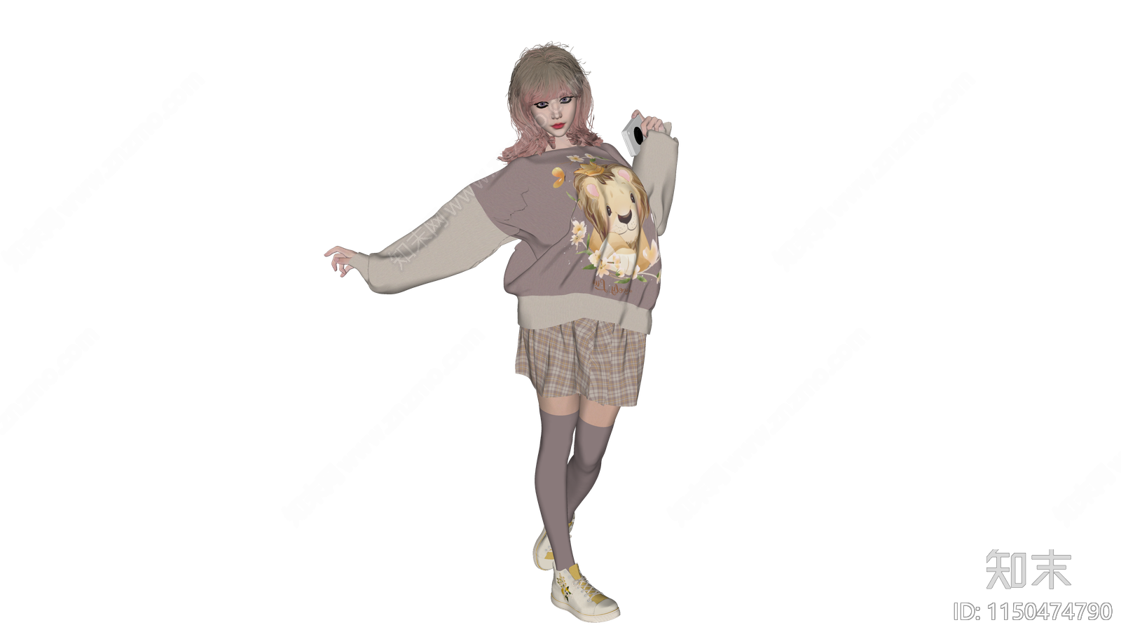 现代休闲服少女3D模型下载【ID:1150474790】