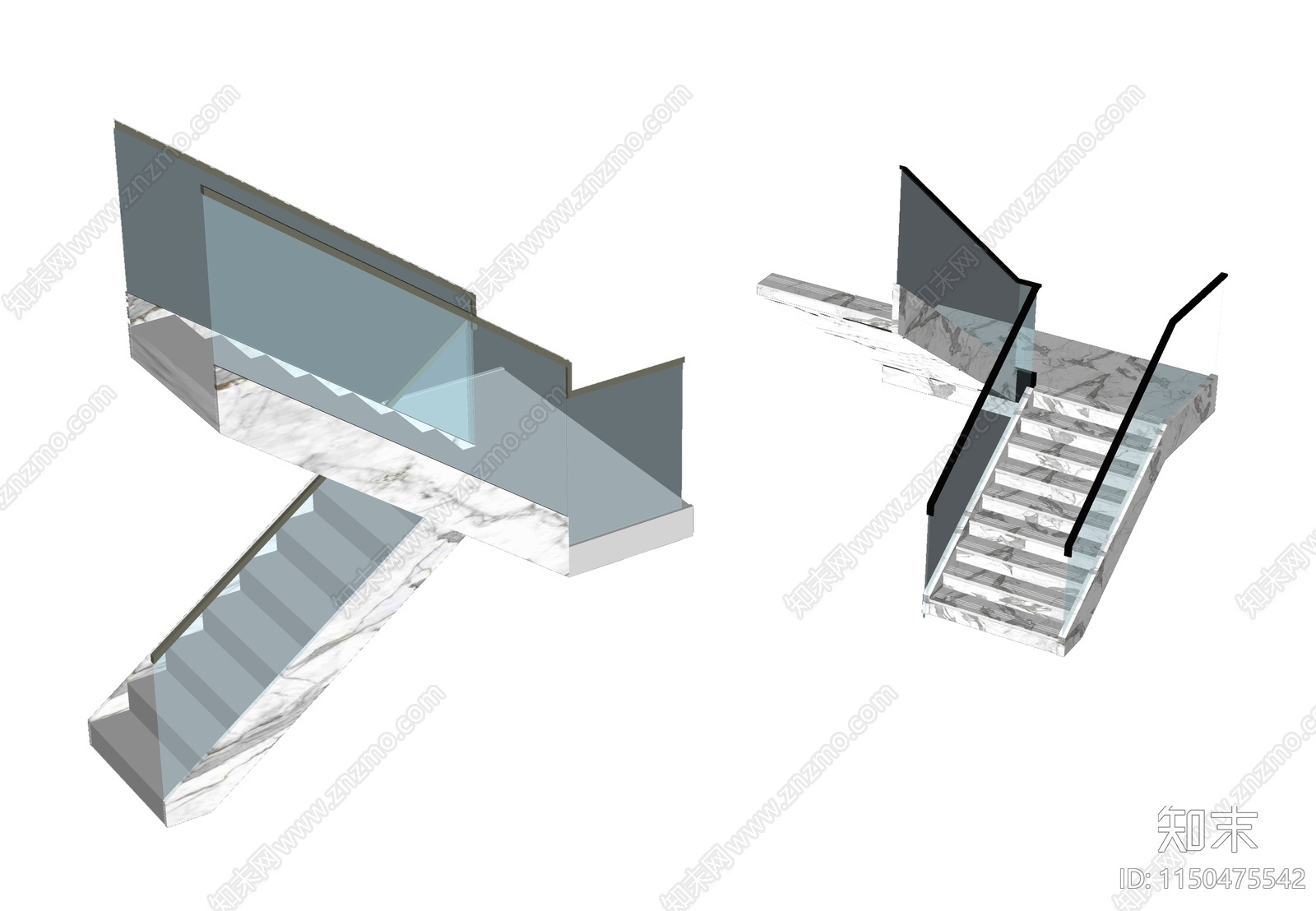 现代玻璃扶手楼梯SU模型下载【ID:1150475542】