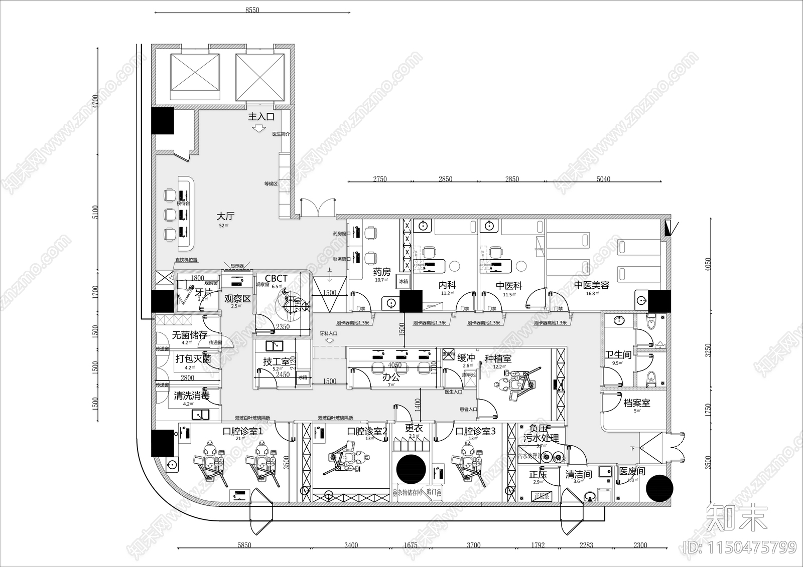 400㎡牙科诊所平面布置图施工图下载【ID:1150475799】