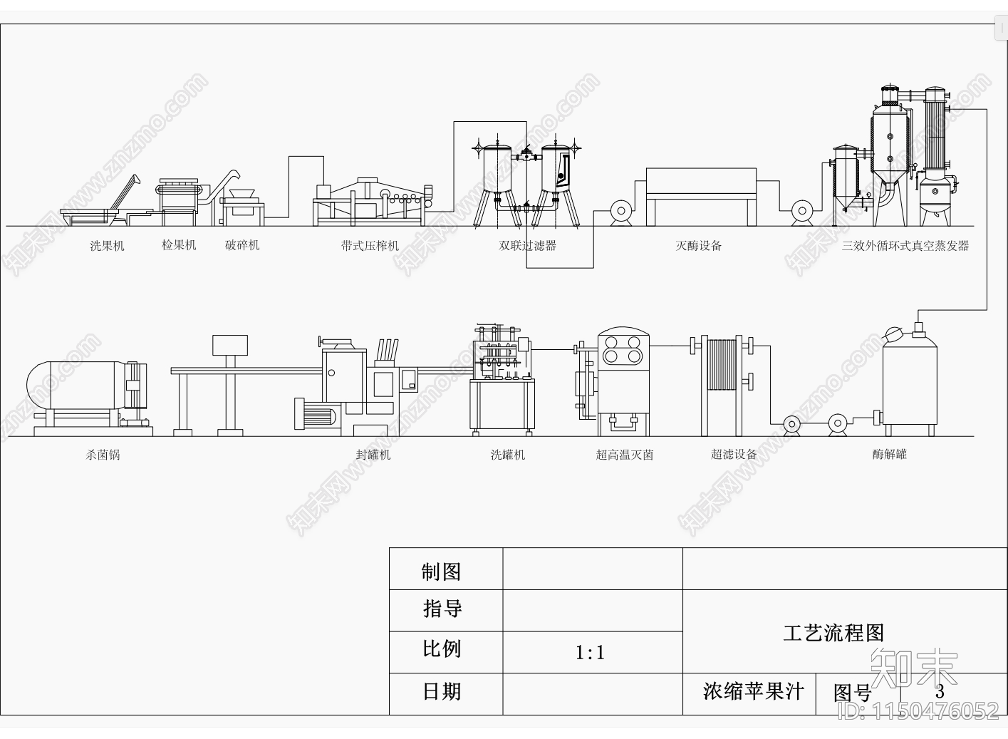 浓缩苹果汁工艺流程图cad施工图下载【ID:1150476052】