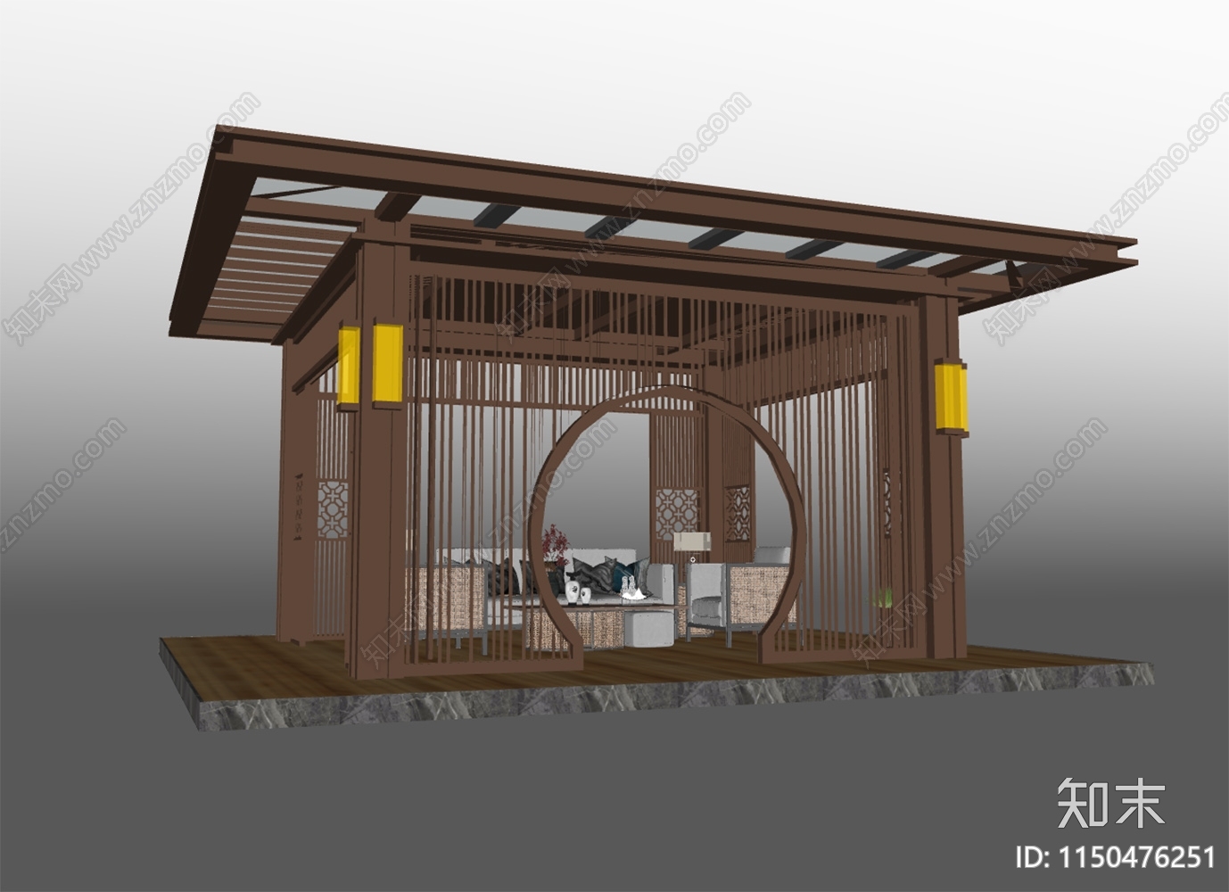 新中式景观亭SU模型下载【ID:1150476251】