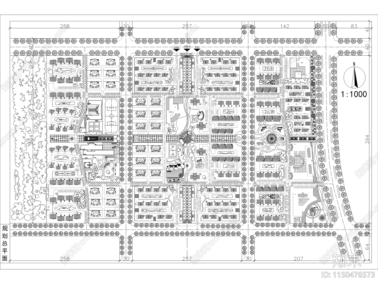 小区规划设计总图cad施工图下载【ID:1150476573】
