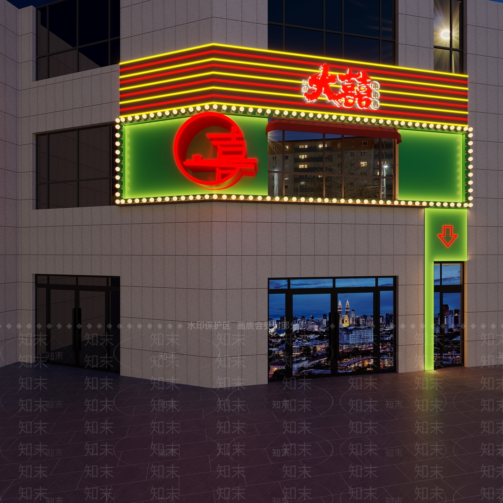 室外门头外立面霓虹灯小彩灯3D模型下载【ID:1150476840】