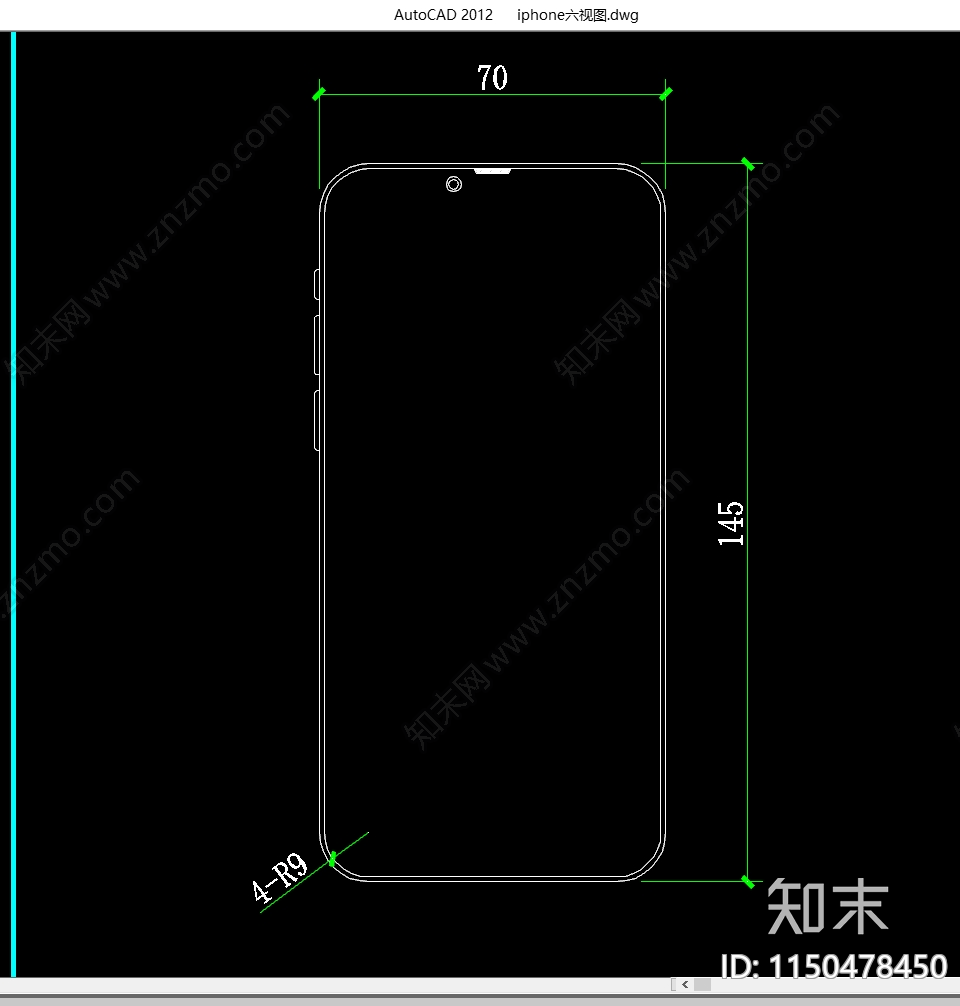 iphone手机六视图节点详图cad施工图下载【ID:1150478450】