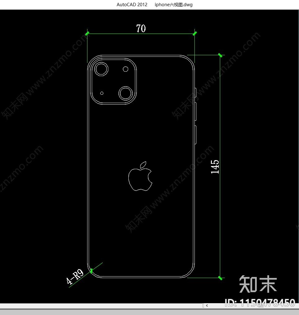 iphone手机六视图节点详图cad施工图下载【ID:1150478450】