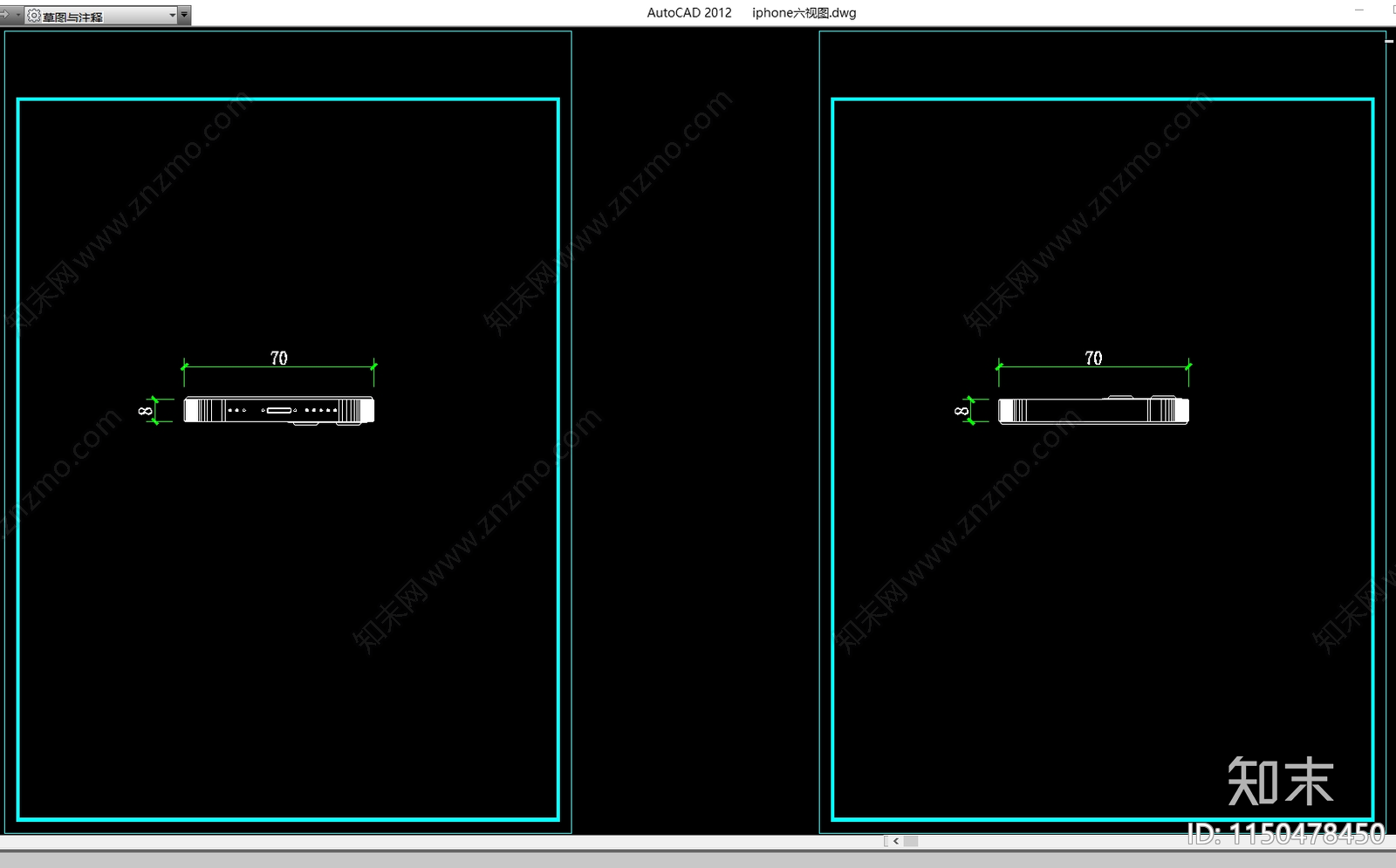 iphone手机六视图节点详图cad施工图下载【ID:1150478450】
