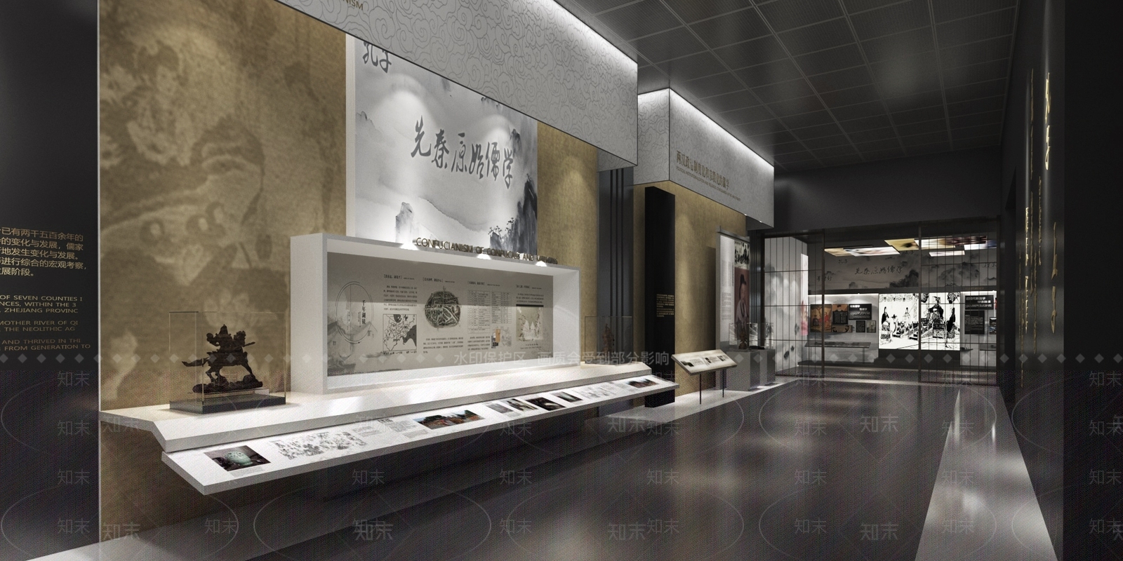 新中式博物馆内部空间SU模型下载【ID:1150480195】