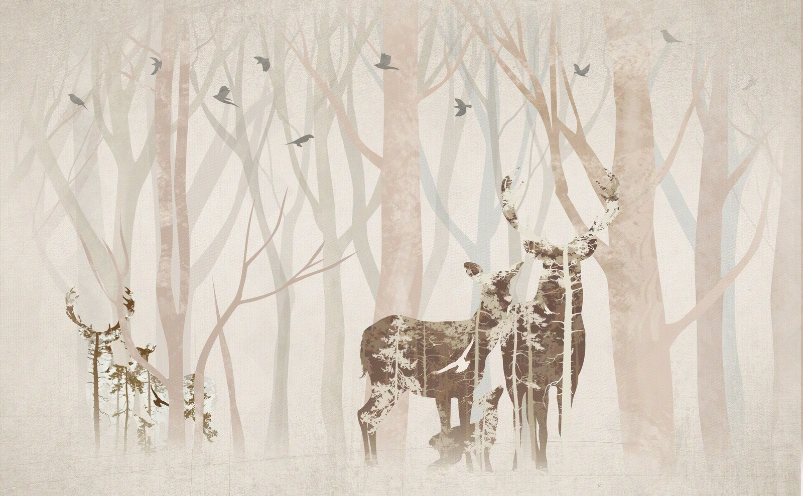 北欧动物绿植横幅壁纸壁画贴图下载【ID:1150480535】