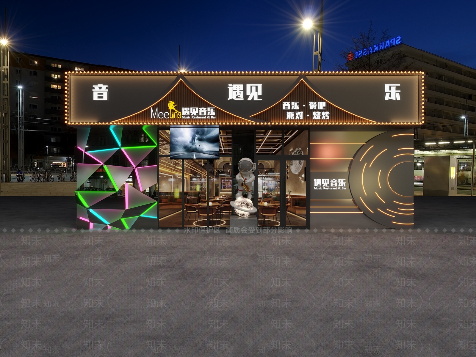 音乐餐厅餐吧小酒吧餐厅门面3D模型下载【ID:1150482214】