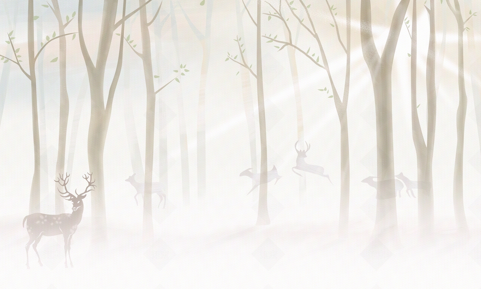 北欧动物绿植横幅壁纸壁画贴图下载【ID:1150482381】