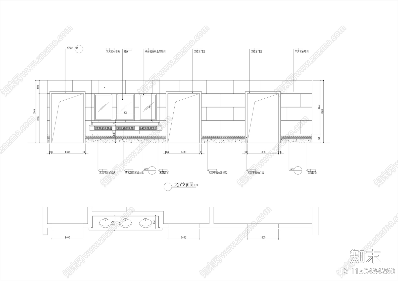 1240㎡汤泉洗浴休闲会所室内cad施工图下载【ID:1150484280】