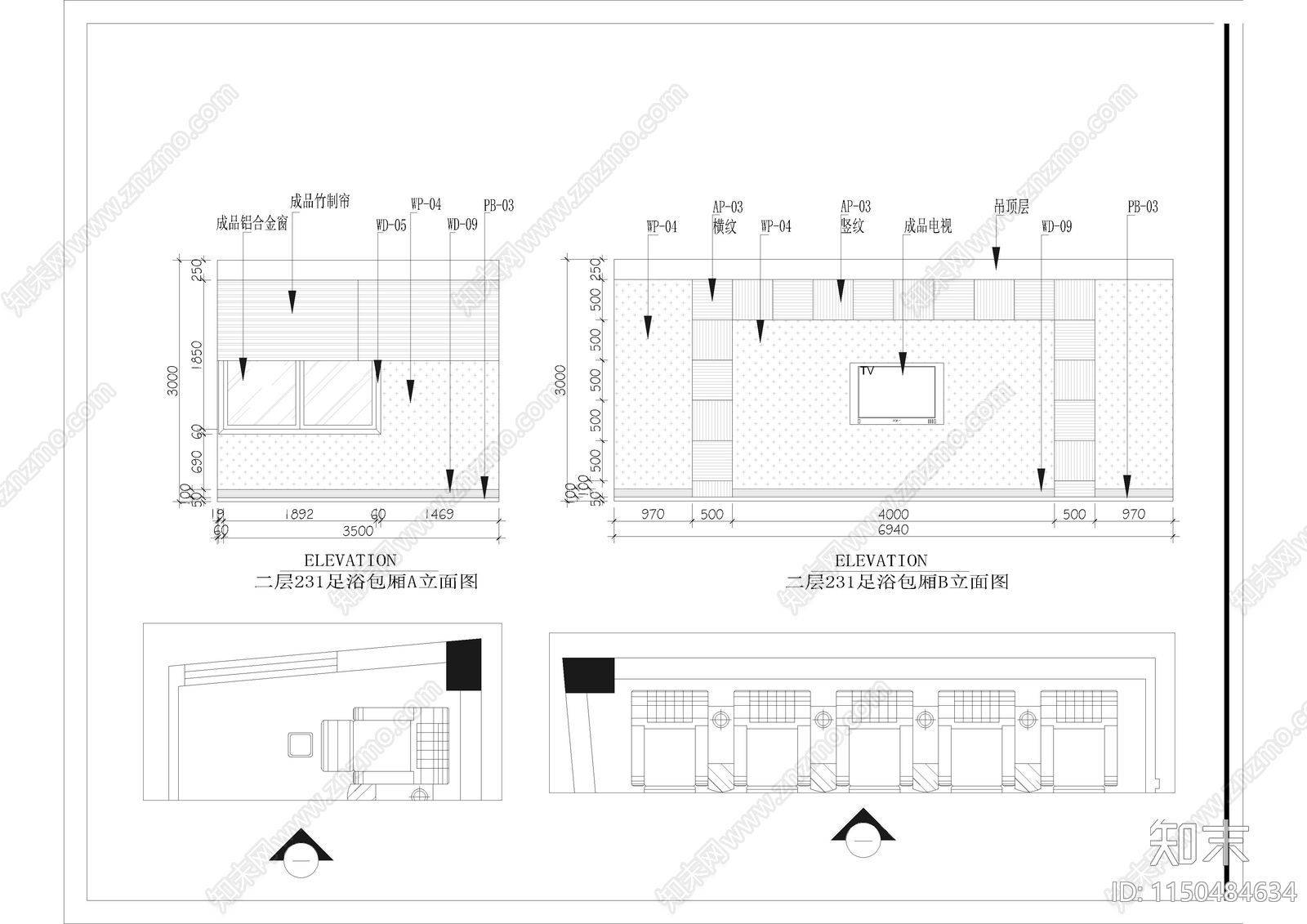 1750㎡足浴足疗休闲会所室内cad施工图下载【ID:1150484634】