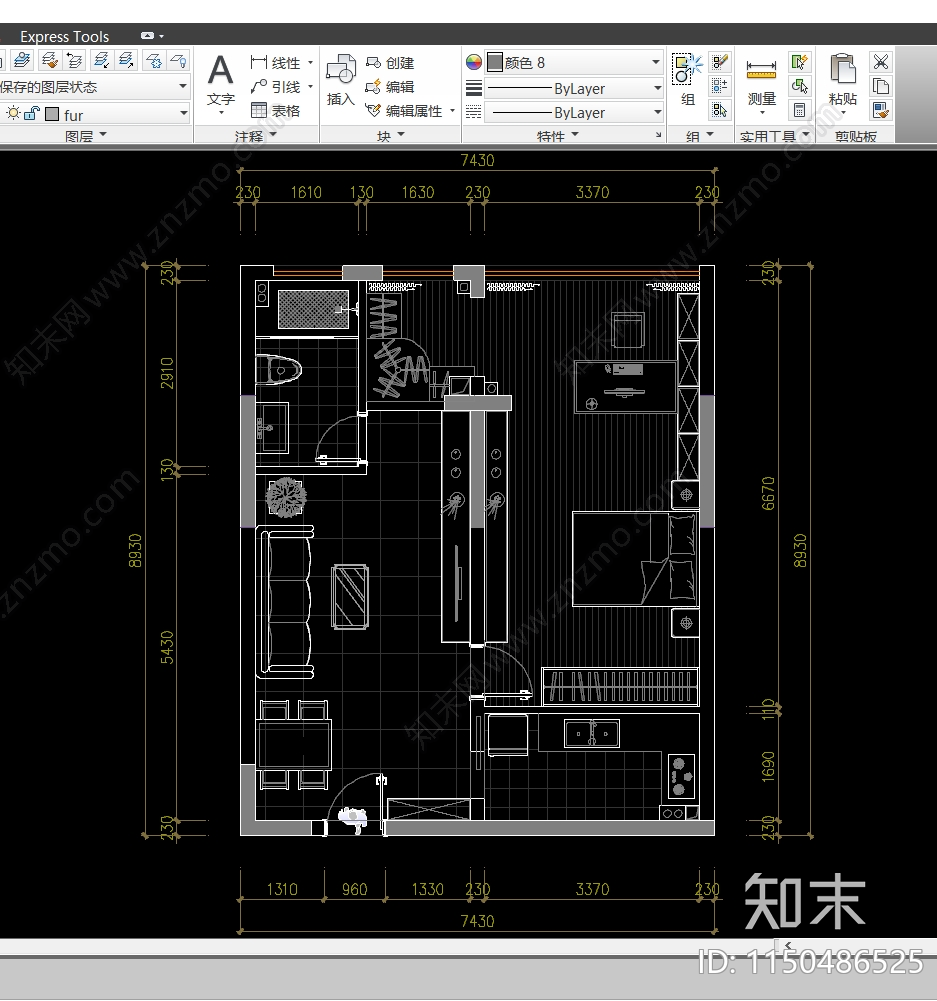 一室一厅施工图下载【ID:1150486525】