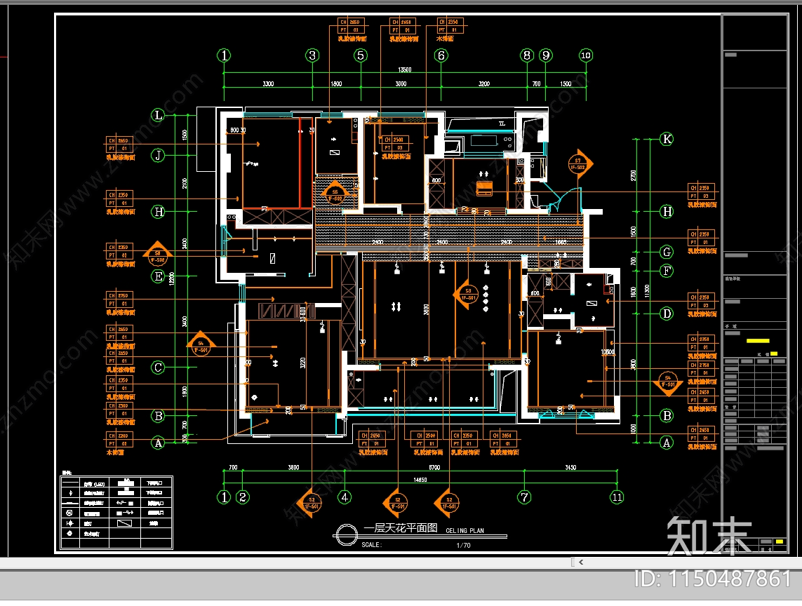 家装平面布置图天花布置图cad施工图下载【ID:1150487861】