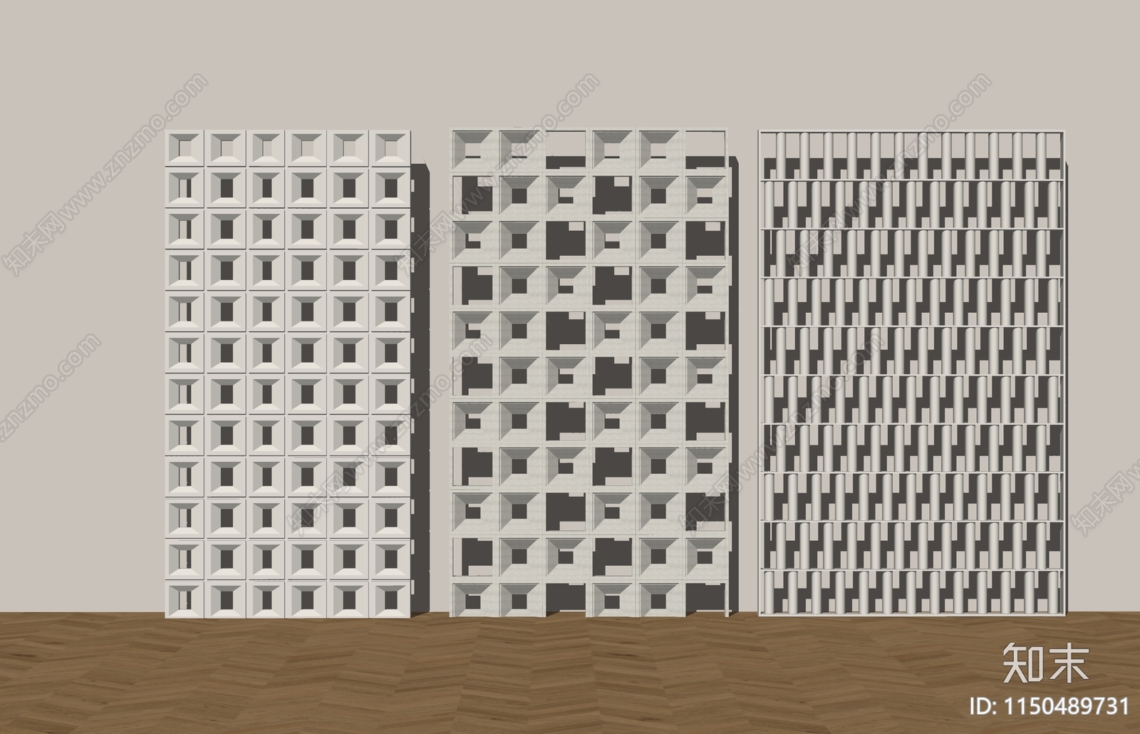 现代镂空水泥砖隔断SU模型下载【ID:1150489731】