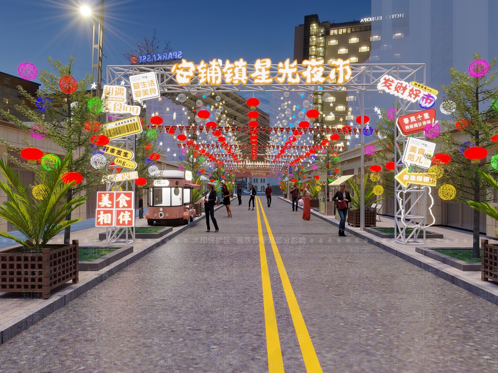 夜市小吃街美食城美食街3D模型下载【ID:1150490608】