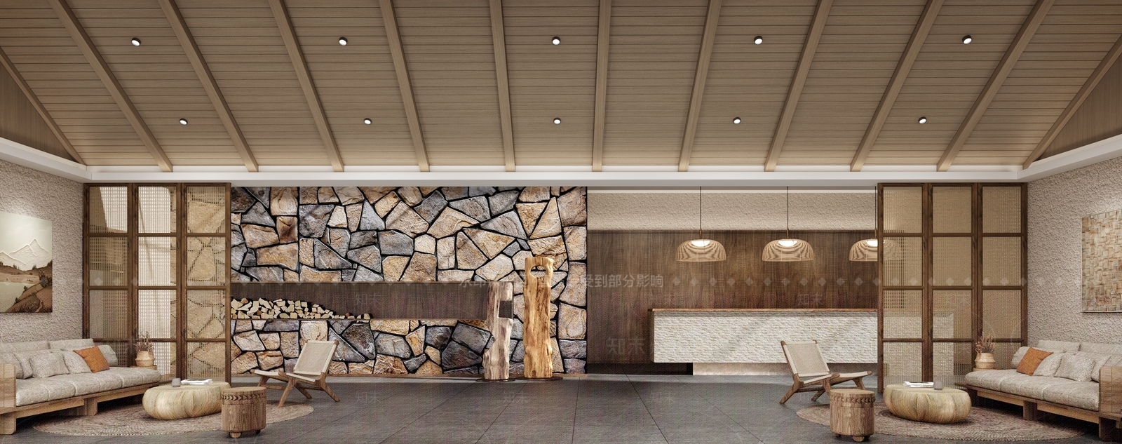 侘寂风民宿前厅3D模型下载【ID:1150490765】