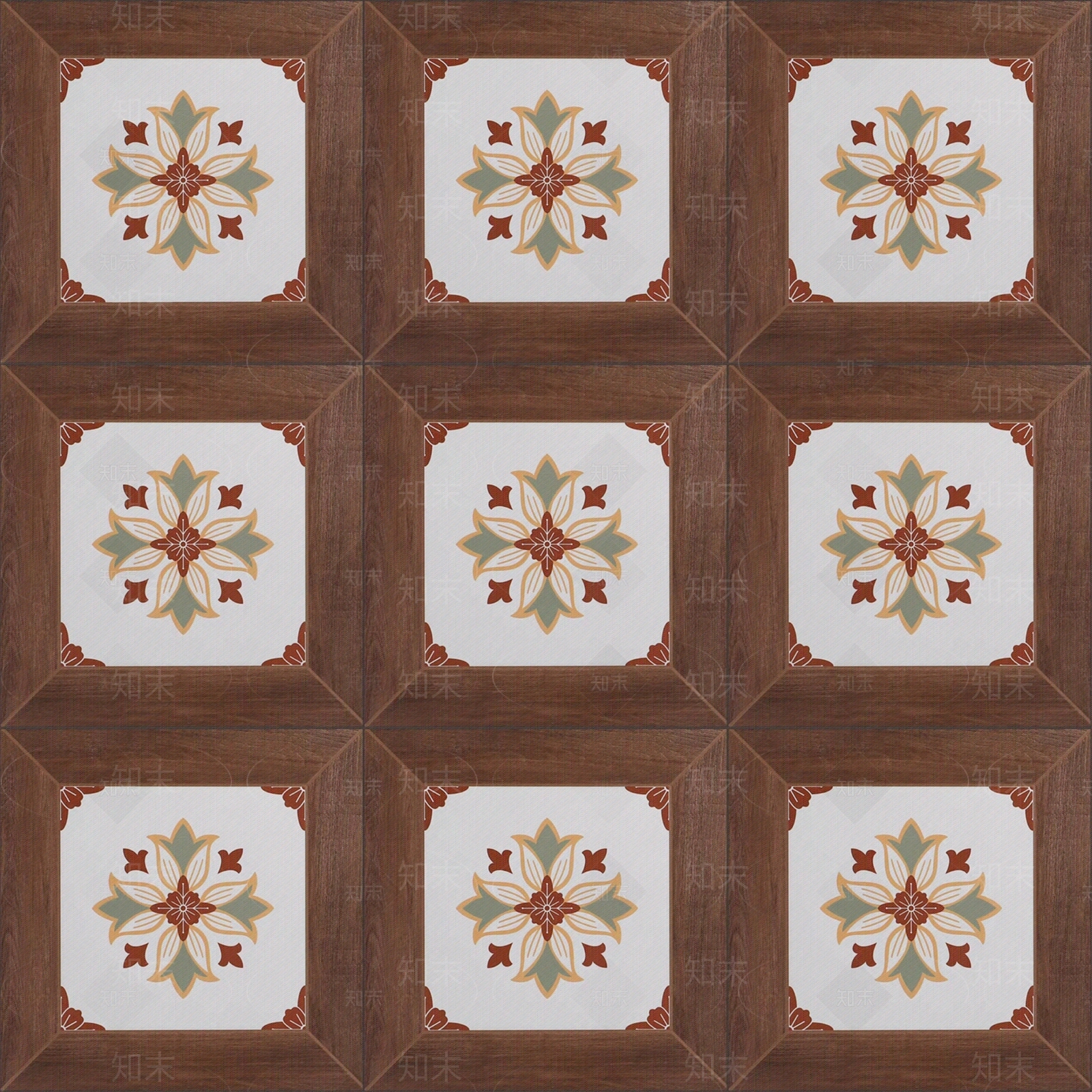 防木纹法式复古拼花瓷砖贴图下载【ID:1150490646】