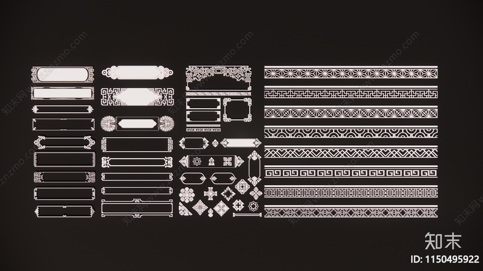 中式边框构件SU模型下载【ID:1150495922】