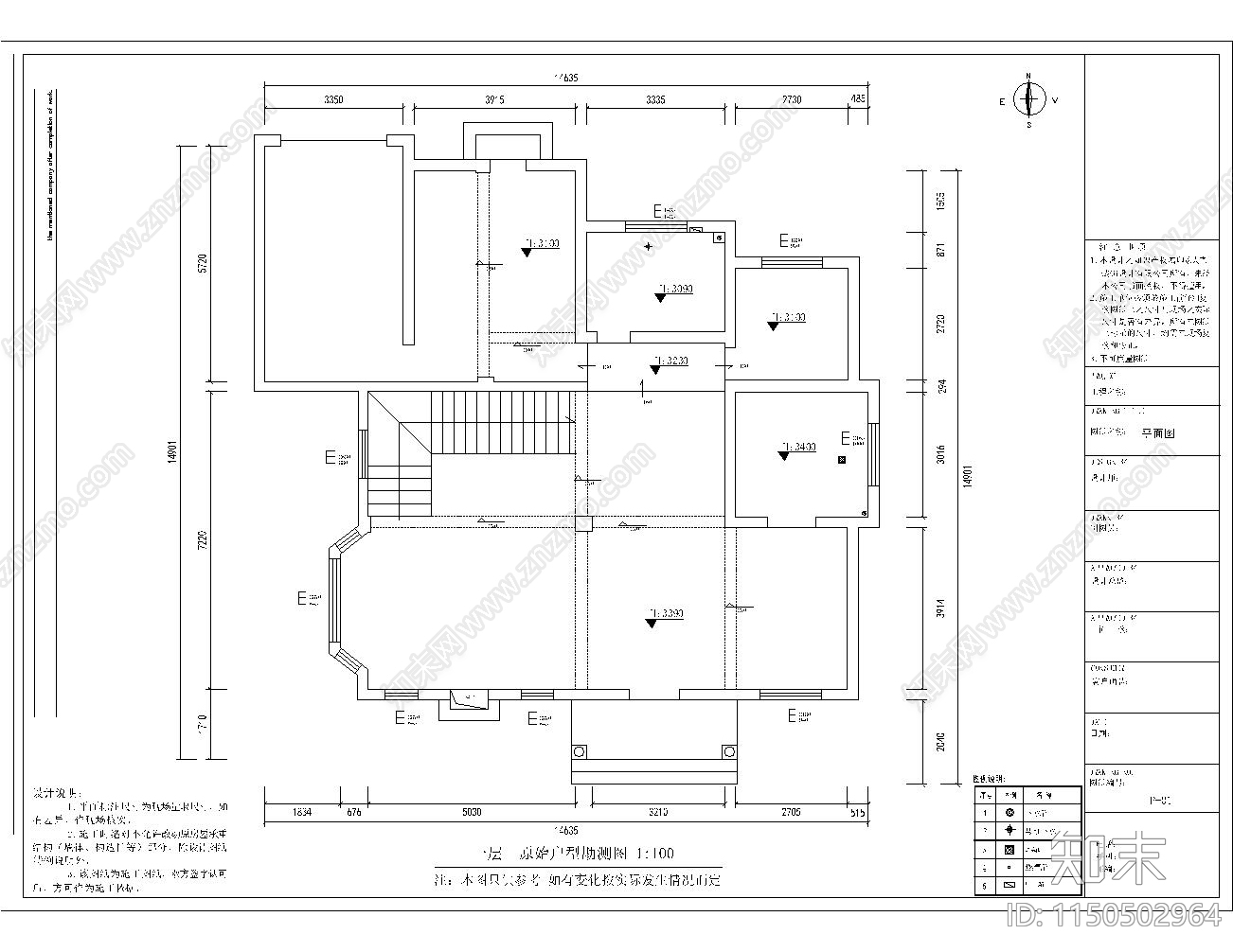 独栋别墅室内cad施工图下载【ID:1150502964】