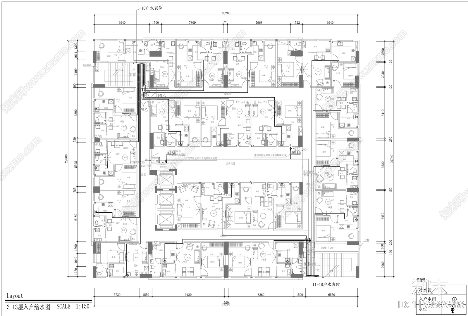 公寓楼平面方案图cad施工图下载【ID:1150505288】