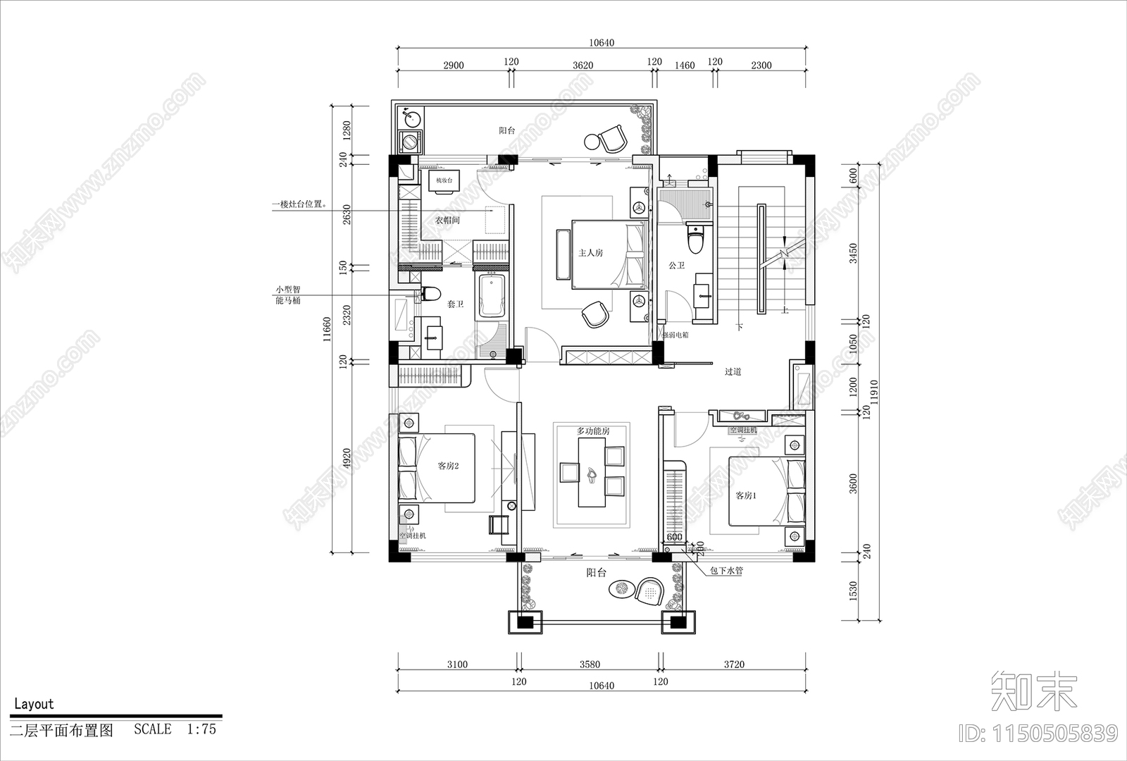 现代别墅室内cad施工图下载【ID:1150505839】