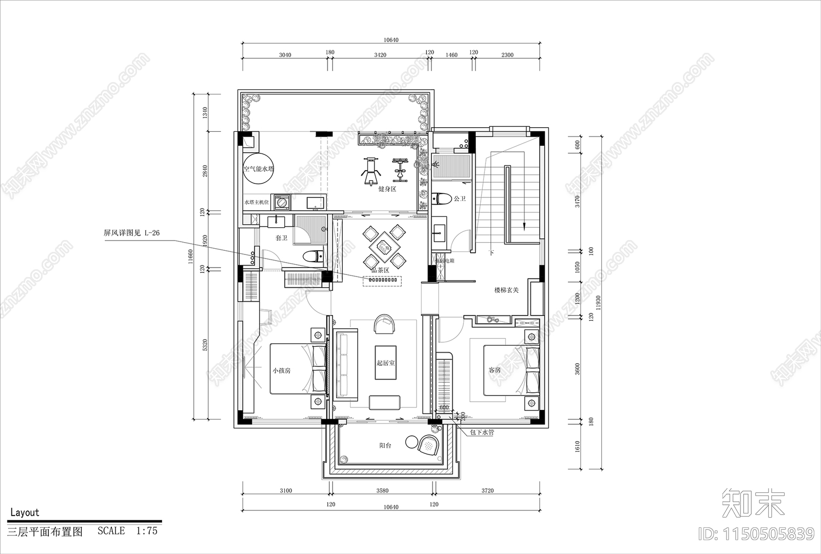 现代别墅室内cad施工图下载【ID:1150505839】